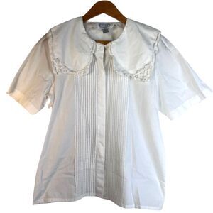 WITT White Bib Collar Button Front Vintage Inspired Blouse Pin Tuck Size 10